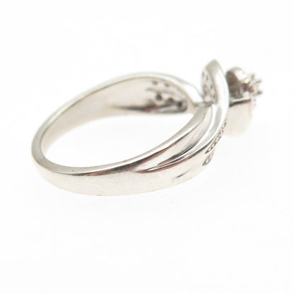 925 Sterling Silver Real Round-Cut Diamond Engagement Ring Size 7
