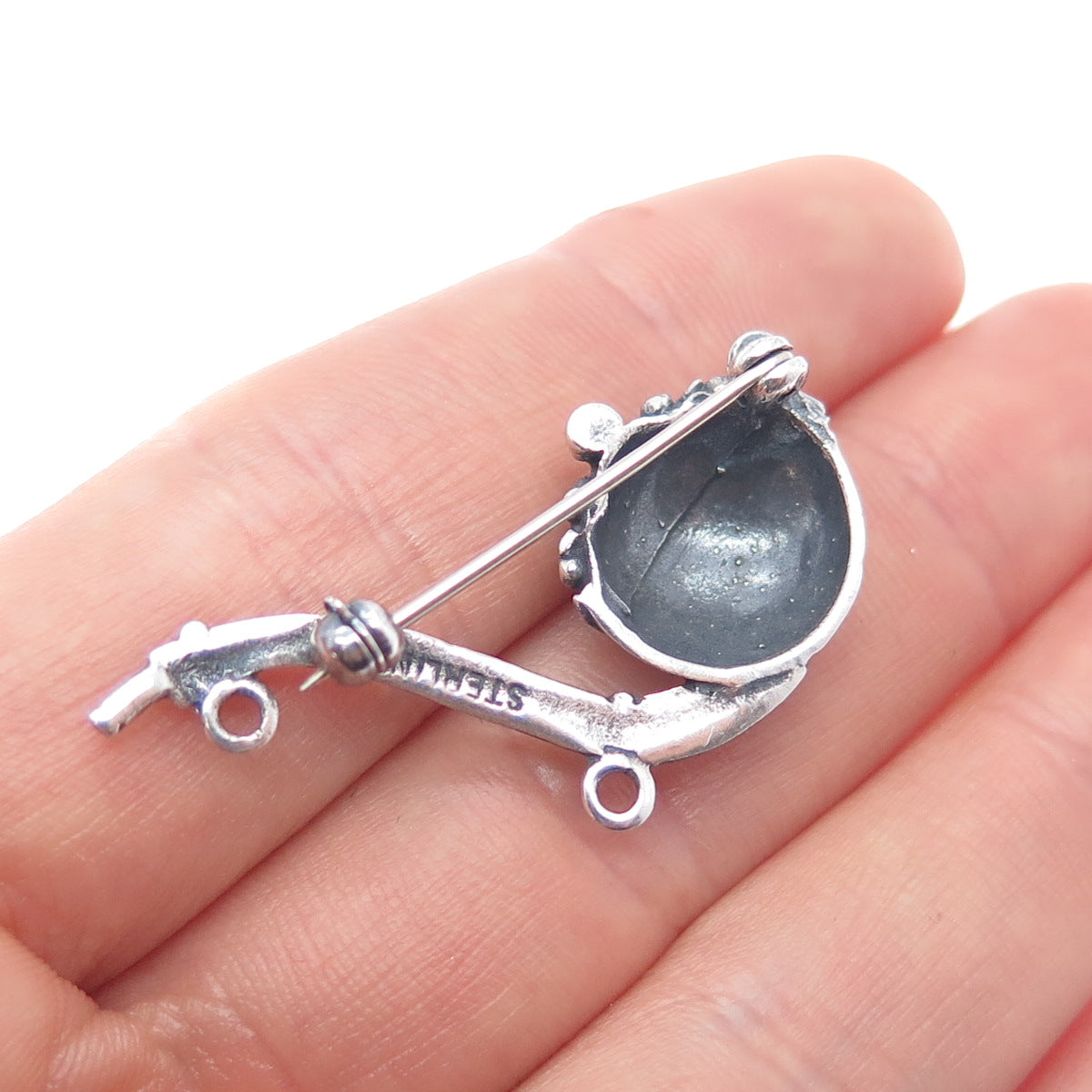 925 Sterling Silver Antique Art Deco Smoking Pipe Oxidized Pin Brooch