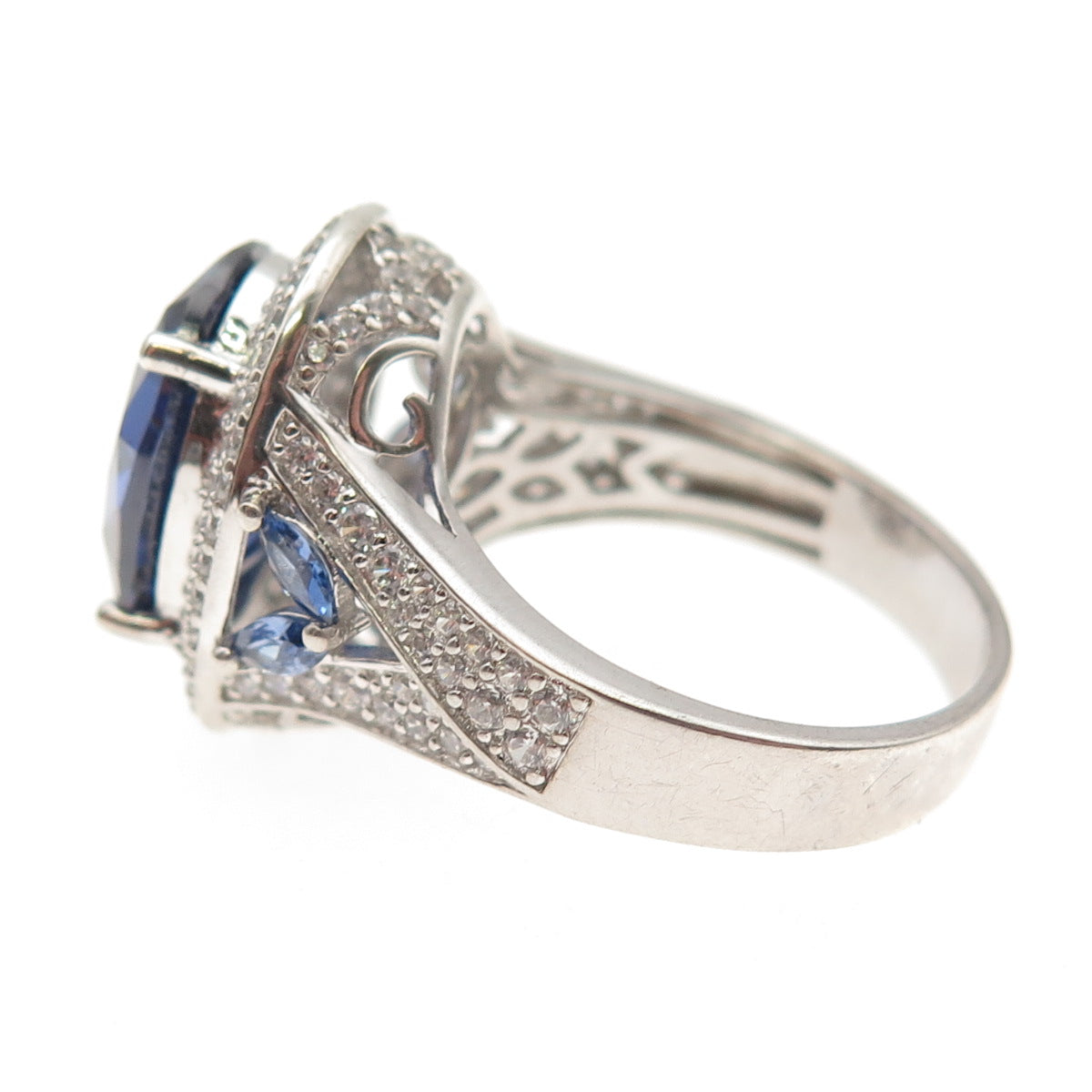 925 Sterling Silver Blue & White C Z Ring Size 8
