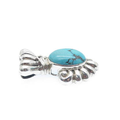 925 Sterling Silver Vintage Real Morenci Turquoise Ribbed Oxidized Slide Pendant