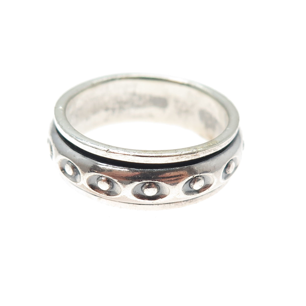 925 Sterling Silver Vintage Evil's Eye Oxidized Rotating Band Ring Size 12