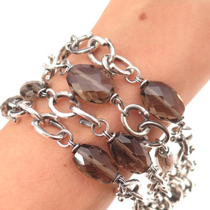 Michael Dawkins 925 Sterling Silver Real Smoky Quartz 4-Chain Bracelet 6.75"