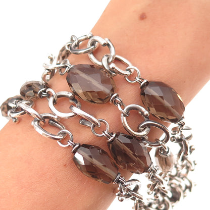 Michael Dawkins 925 Sterling Silver Real Smoky Quartz 4-Chain Bracelet 6.75"