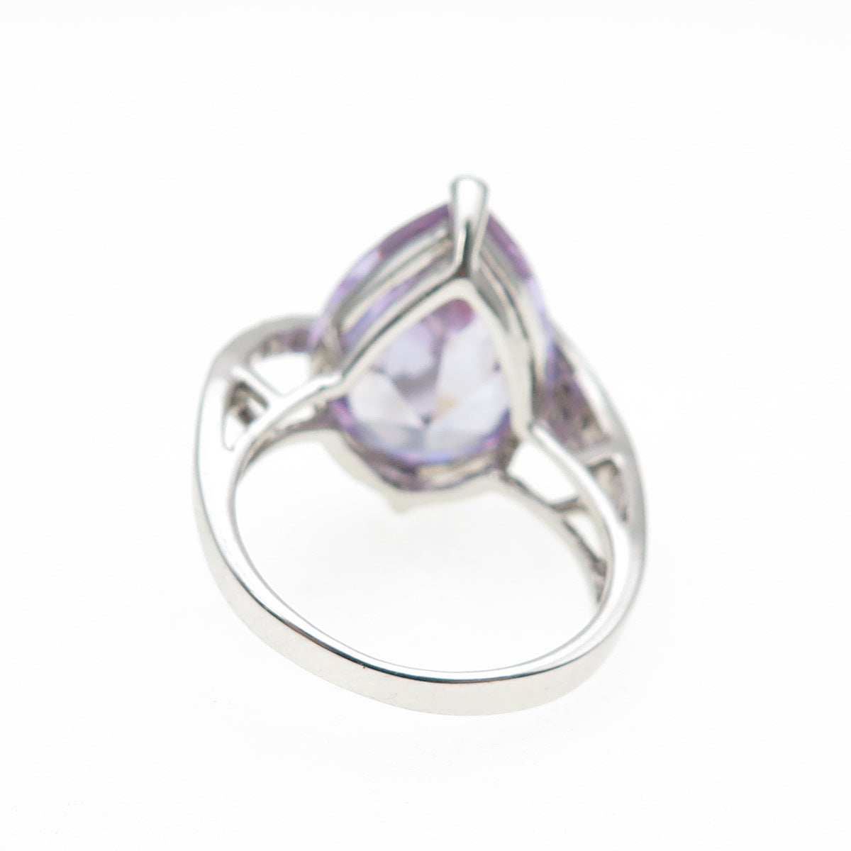 925 Sterling Silver Pear-Cut Purple & Round-Cut White C Z Ring Size 7