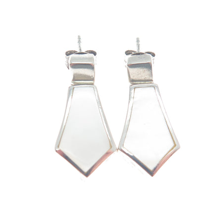925 Sterling Silver Vintage Real Mother-of-Pearl Modernist Dangle Earrings