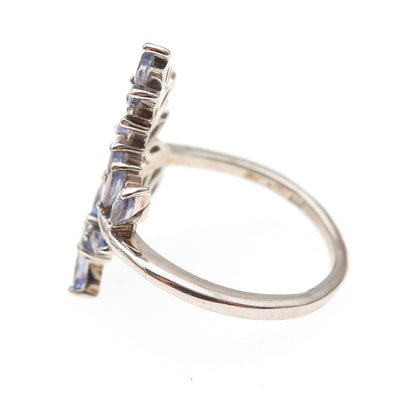Chuck Clemency 925 Sterling Silver Real Tanzanite Floral Bypass Ring Size 8