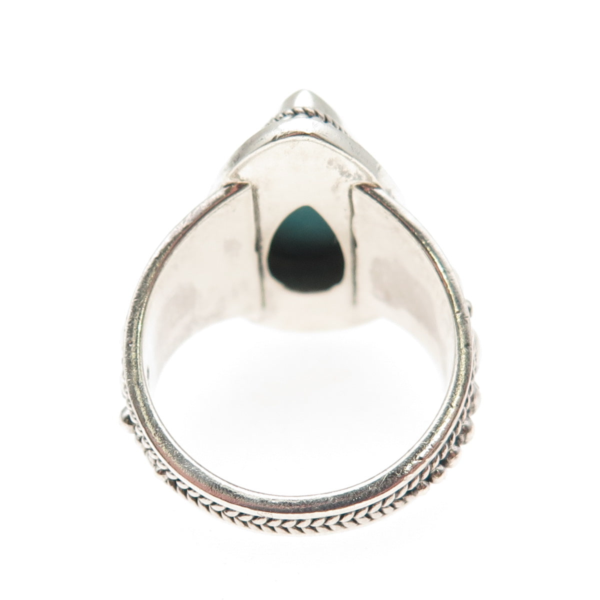 925 Sterling Silver Vintage Real Lone Mountain Turquoise Beaded Ring Size 8.75