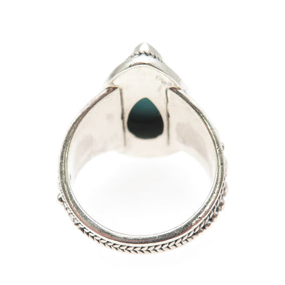 925 Sterling Silver Vintage Real Lone Mountain Turquoise Beaded Ring Size 8.75