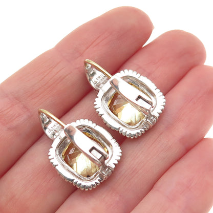 JUDITH RIPKA Sterling Silver 18K Gold Posts Real Diamond Canary Quartz Earrings