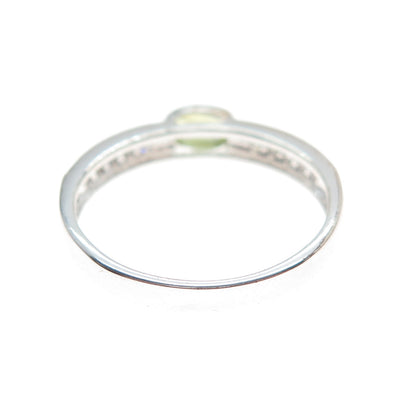 925 Sterling Silver Real Round-Cut Diamond & Oval-Cut Peridot Ring Size 7.25