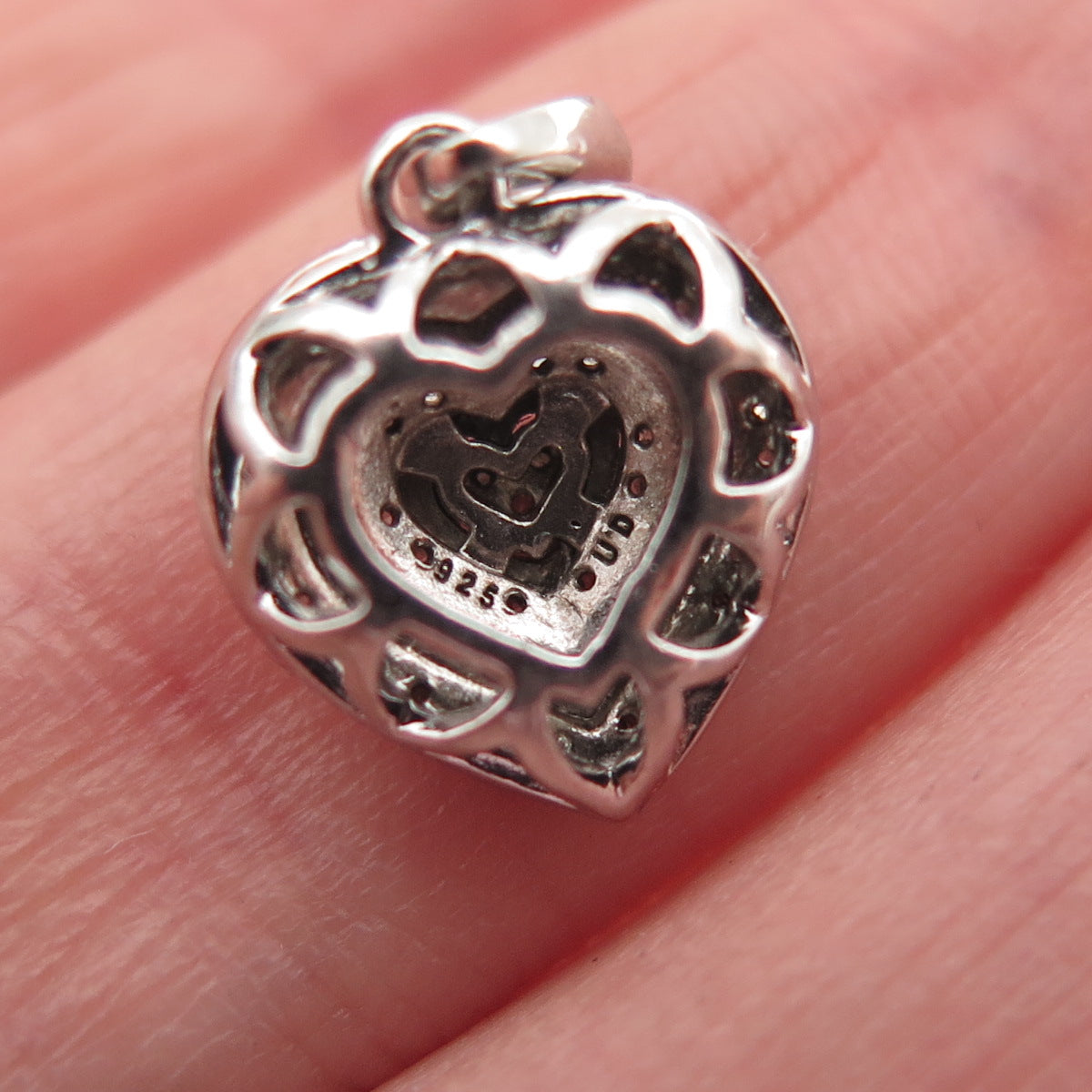 925 Sterling Silver Real Round-Cut Diamond Heart Mini Charm Pendant