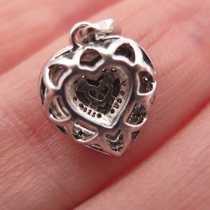 925 Sterling Silver Real Round-Cut Diamond Heart Mini Charm Pendant