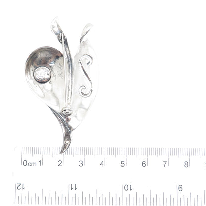 PETTELL'S 925 Sterling Silver Vintage Modernist Floral Leaf Pin Brooch