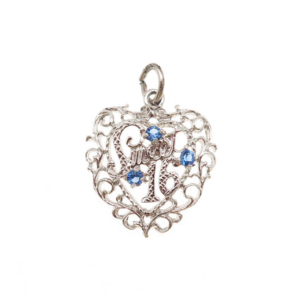 Spencer 925 Sterling Silver Vintage Rhinestone Sweet 16 Heart Charm Pendant