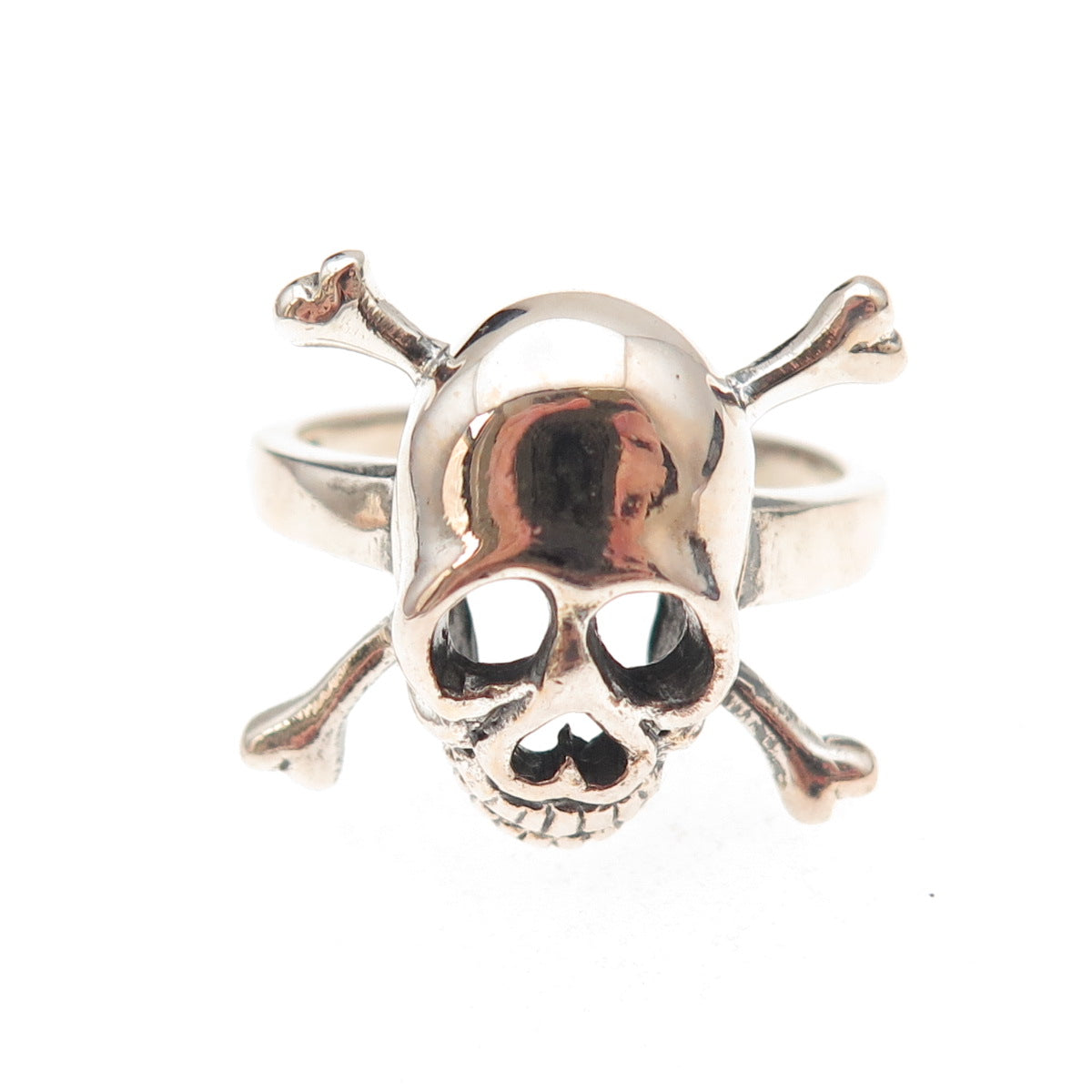 925 Sterling Silver Vintage Skull Crossbones Oxidized Biker Ring Size 10