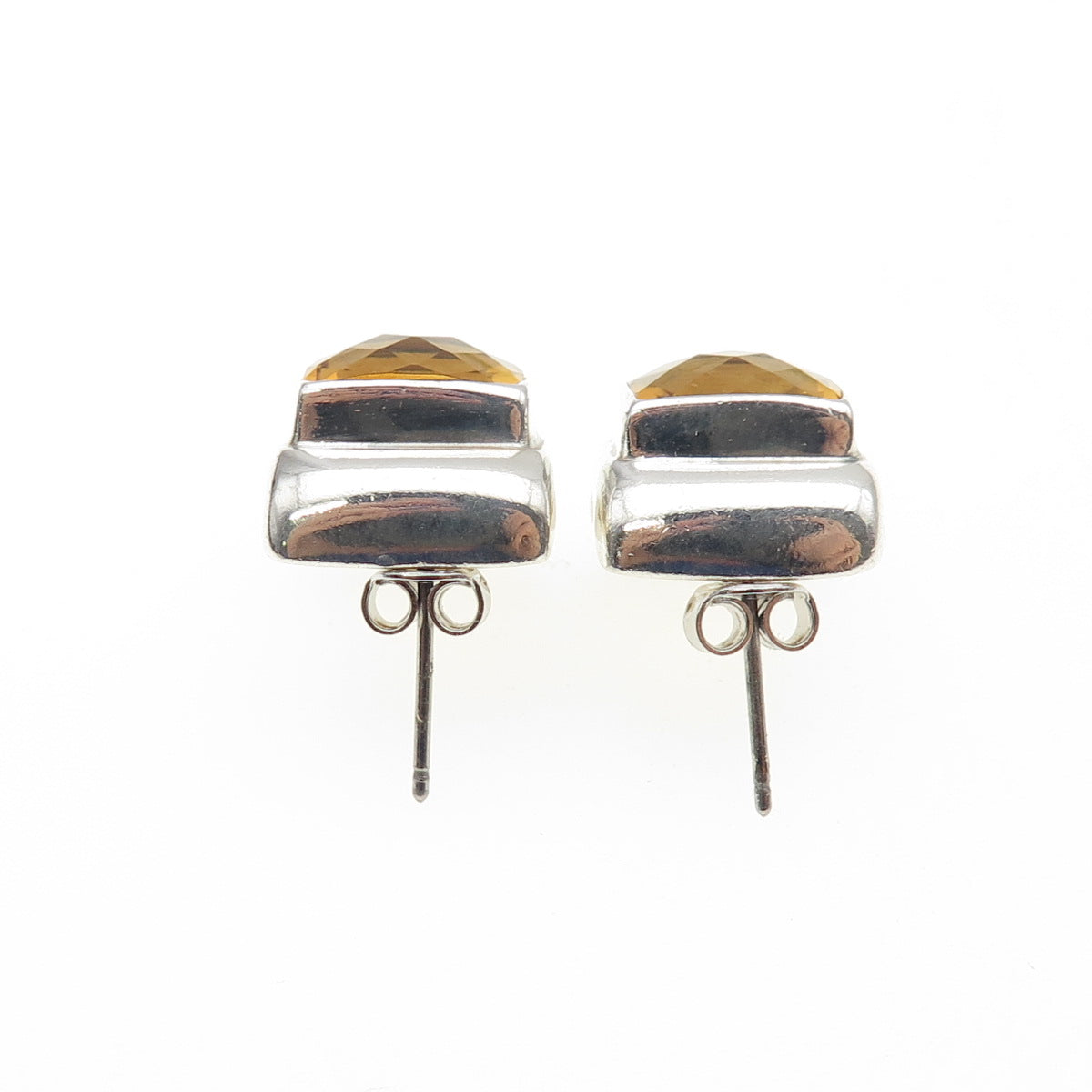 925 Sterling Silver Vintage Real Citrine Modernist Earrings