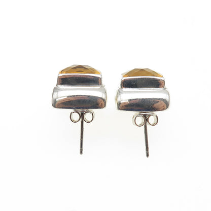 925 Sterling Silver Vintage Real Citrine Modernist Earrings