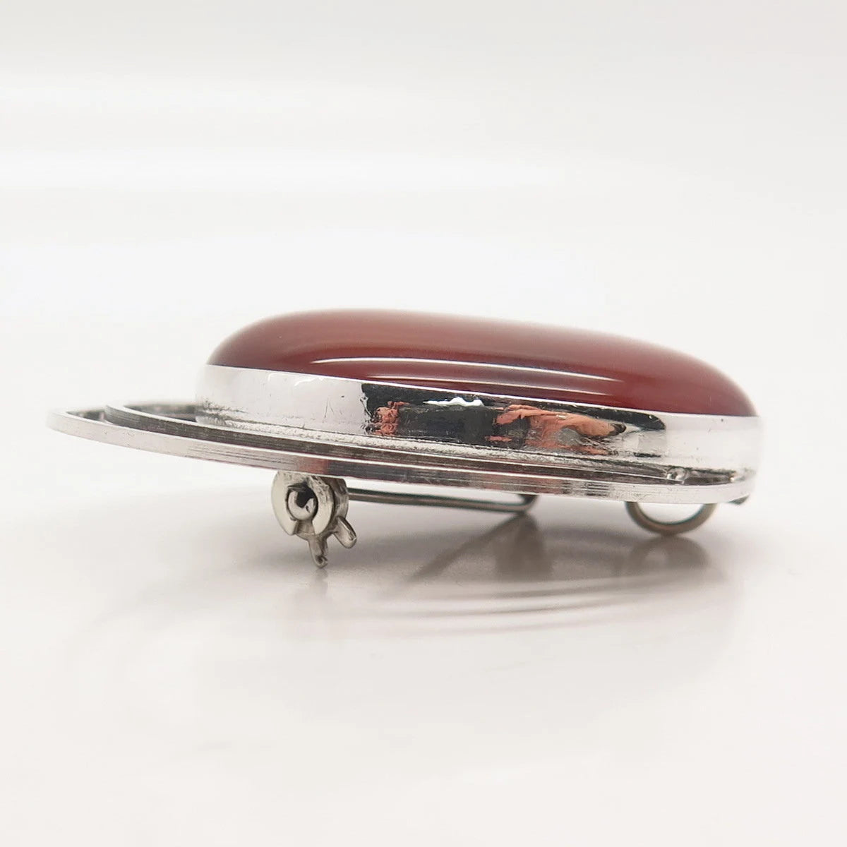 925 Sterling Silver Vintage Israel Real Red Agate Gemstone Pin Brooch / Pendant