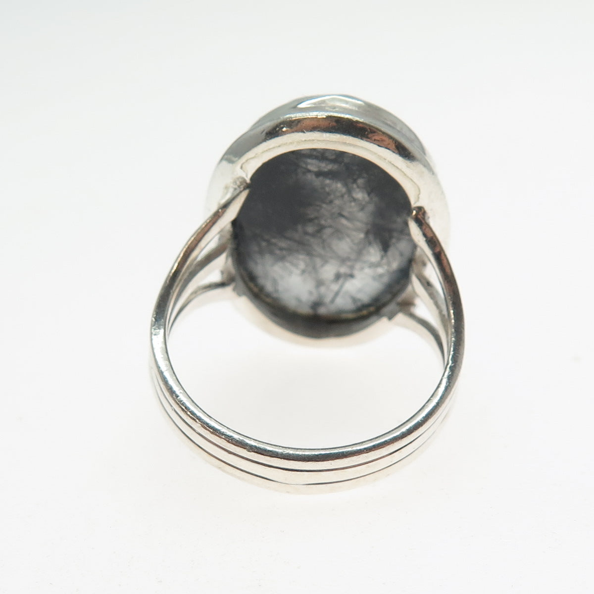 925 Sterling Silver Vintage Real Cabochon Rutilated Quartz Ring Size 8.25