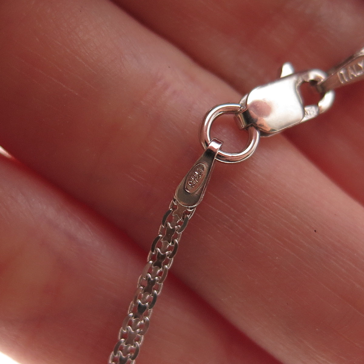 Sun 925 Sterling Silver Real Diamond V-Shape Bismark Chain Necklace 18"