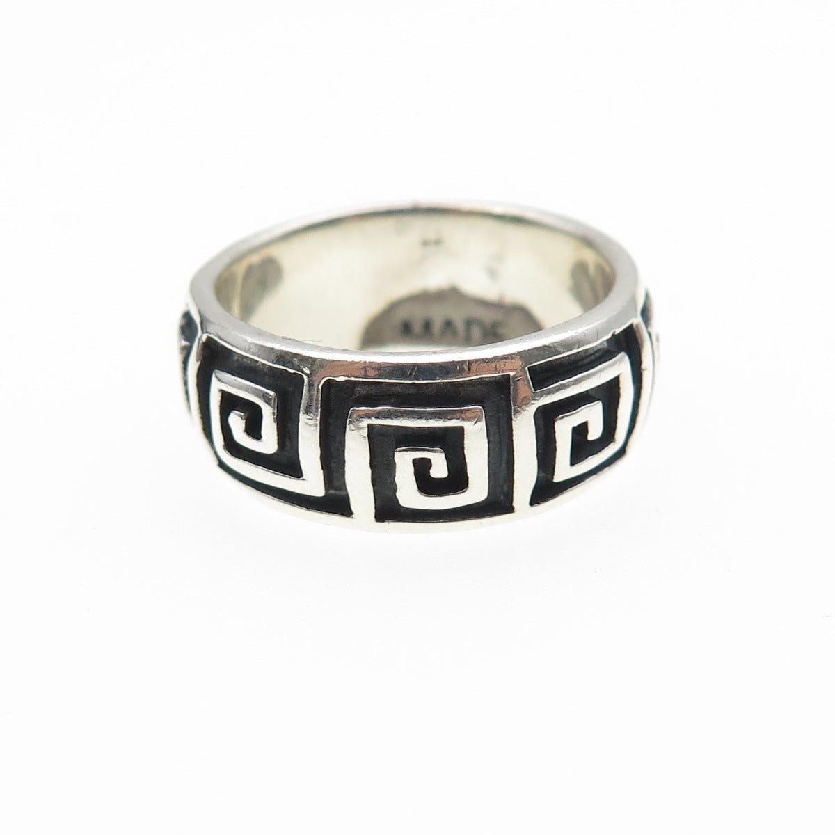 925 Sterling Silver Vintage Greek Maze Oxidized Band Ring Size 7.25