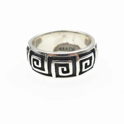 925 Sterling Silver Vintage Greek Maze Oxidized Band Ring Size 7.25