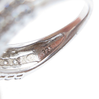 925 Sterling Silver Round-Cut C Z 3-Row Wavy Ring Size 7.25