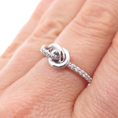 925 Sterling Silver Real Round-Cut Diamond Knot Ring Size 6.75