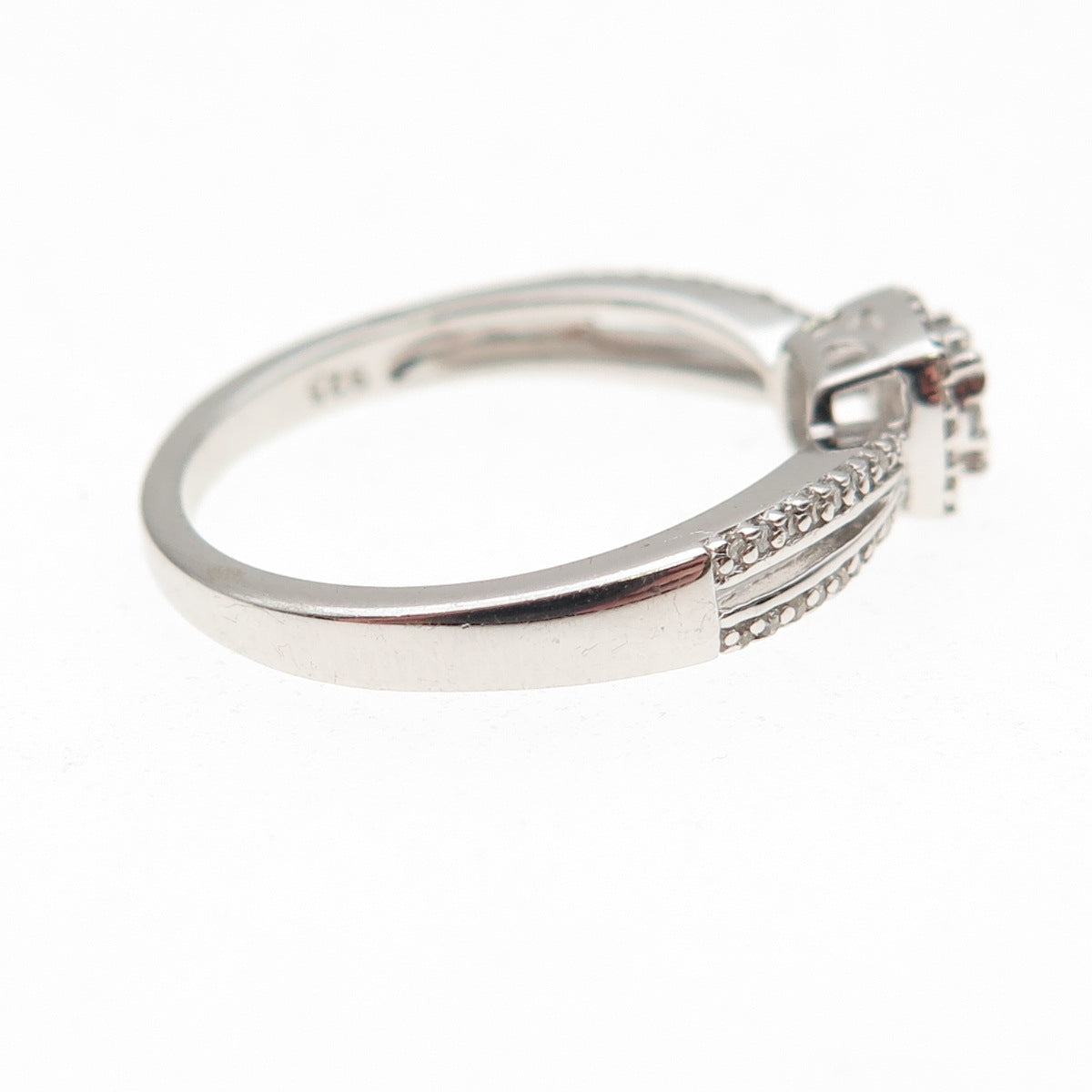 Sun 925 Sterling Silver Real Round-Cut Diamond Engagement Ring Size 7