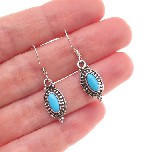 925 Sterling Silver Vintage Real Turquoise Oxidized Dangle Earrings