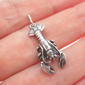 925 Sterling Silver Vintage Lobster Oxidized Minimalist Charm Pendant