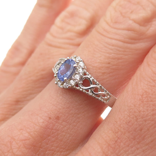 Chuck Clemency 925 Sterling Silver Real Tanzanite & White Topaz Ring Size 8.25