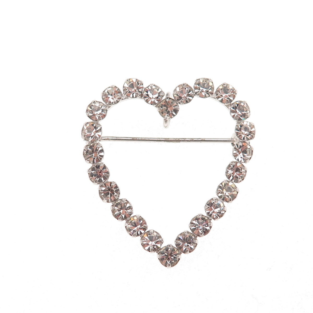 Tru-Kay Sterling Silver Antique Art Deco Rhinestone Heart Pin Brooch / Pendant