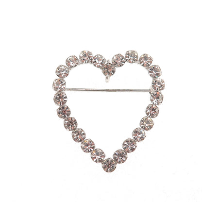 Tru-Kay Sterling Silver Antique Art Deco Rhinestone Heart Pin Brooch / Pendant