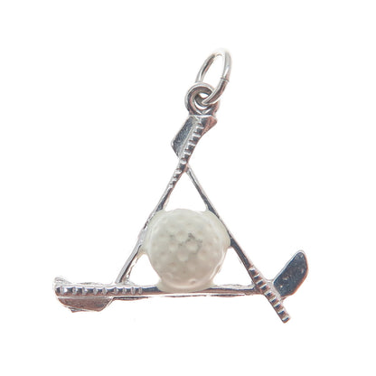 925 Sterling Silver Vintage Enamel Gold Club Minimalist Charm Pendant