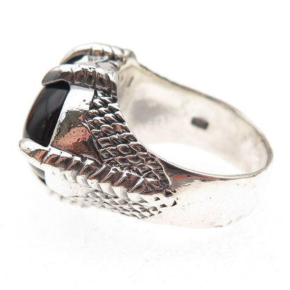925 Sterling Silver Vintage Real Black Onyx Dragon Claw Oxidized Ring Size 10.25