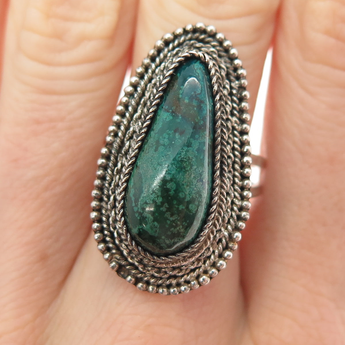 935 Silver Vintage Israel Real Eilat Adjustable Ring Size 9.5 (missing 1 bead)