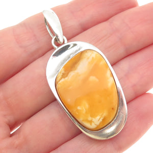 925 Sterling Silver Vintage Real Butterscotch Amber Modernist Pendant