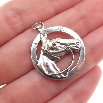 Beau 925 Sterling Silver Antique Art Deco Horse Oxidized Charm Pendant