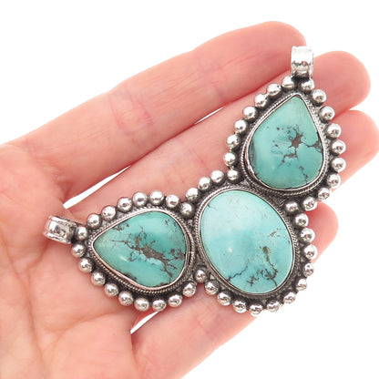 925 Sterling Vintage Southwestern Real Turquoise Large 43.1g Centerpiece Pendant