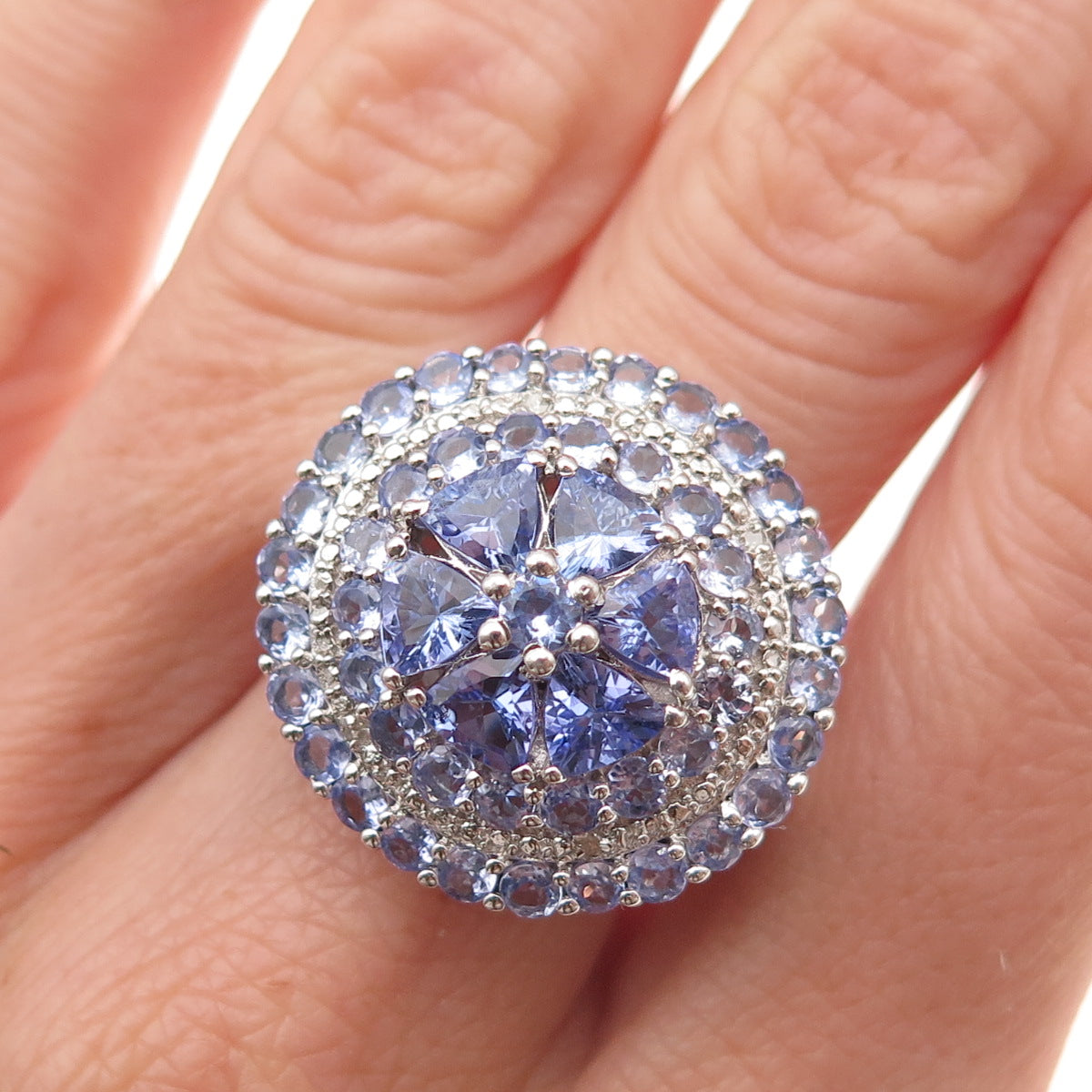 Chuck Clemency 925 Sterling Silver Real Tanzanite & White Topaz Ring Size 8