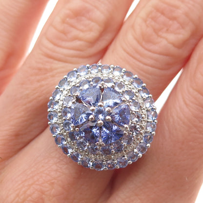 Chuck Clemency 925 Sterling Silver Real Tanzanite & White Topaz Ring Size 8