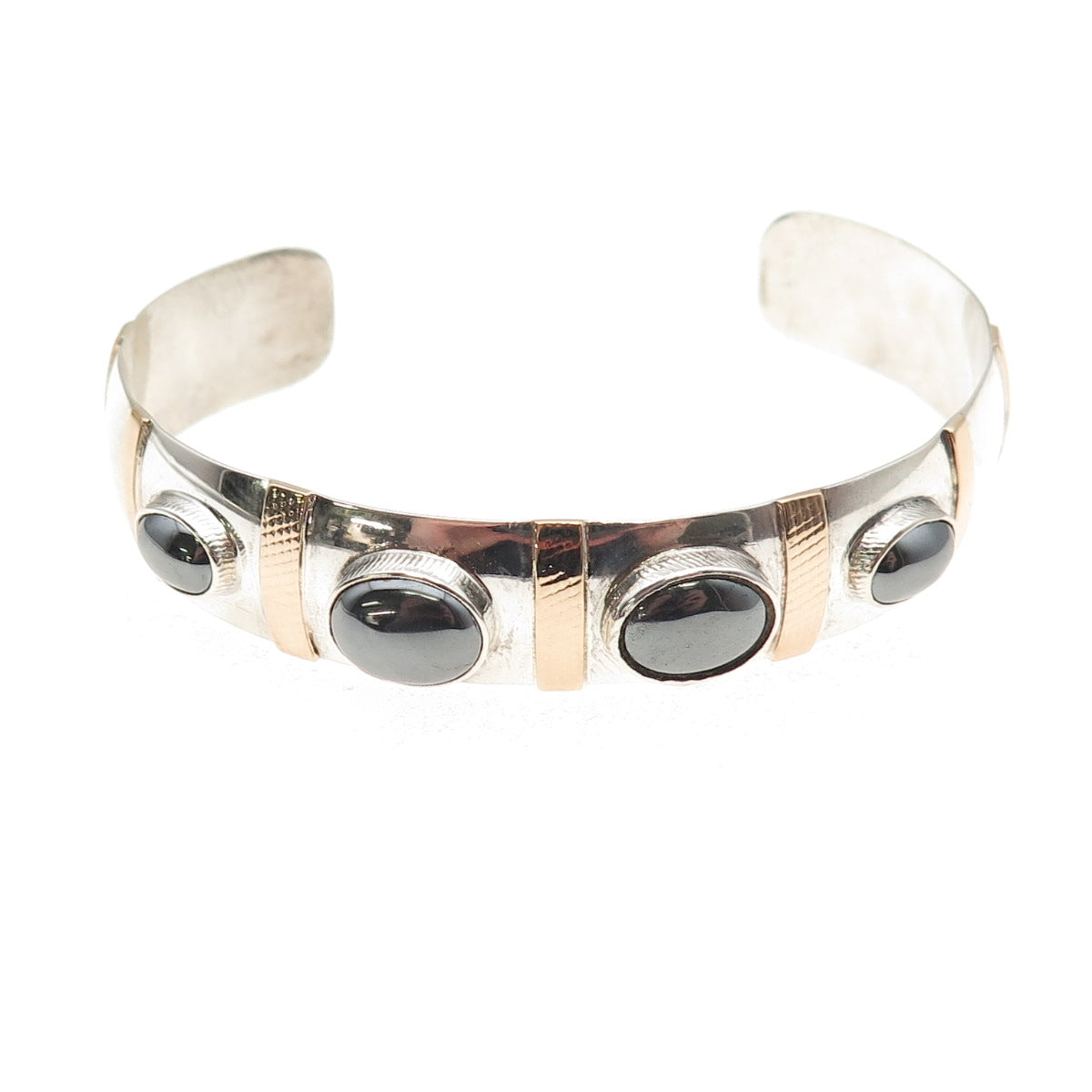 Eldred Seowtewa Old Pawn Sterling 14K Gold Hematite Adjustable Cuff Bracelet 7"