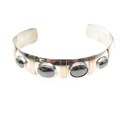 Eldred Seowtewa Old Pawn Sterling 14K Gold Hematite Adjustable Cuff Bracelet 7"