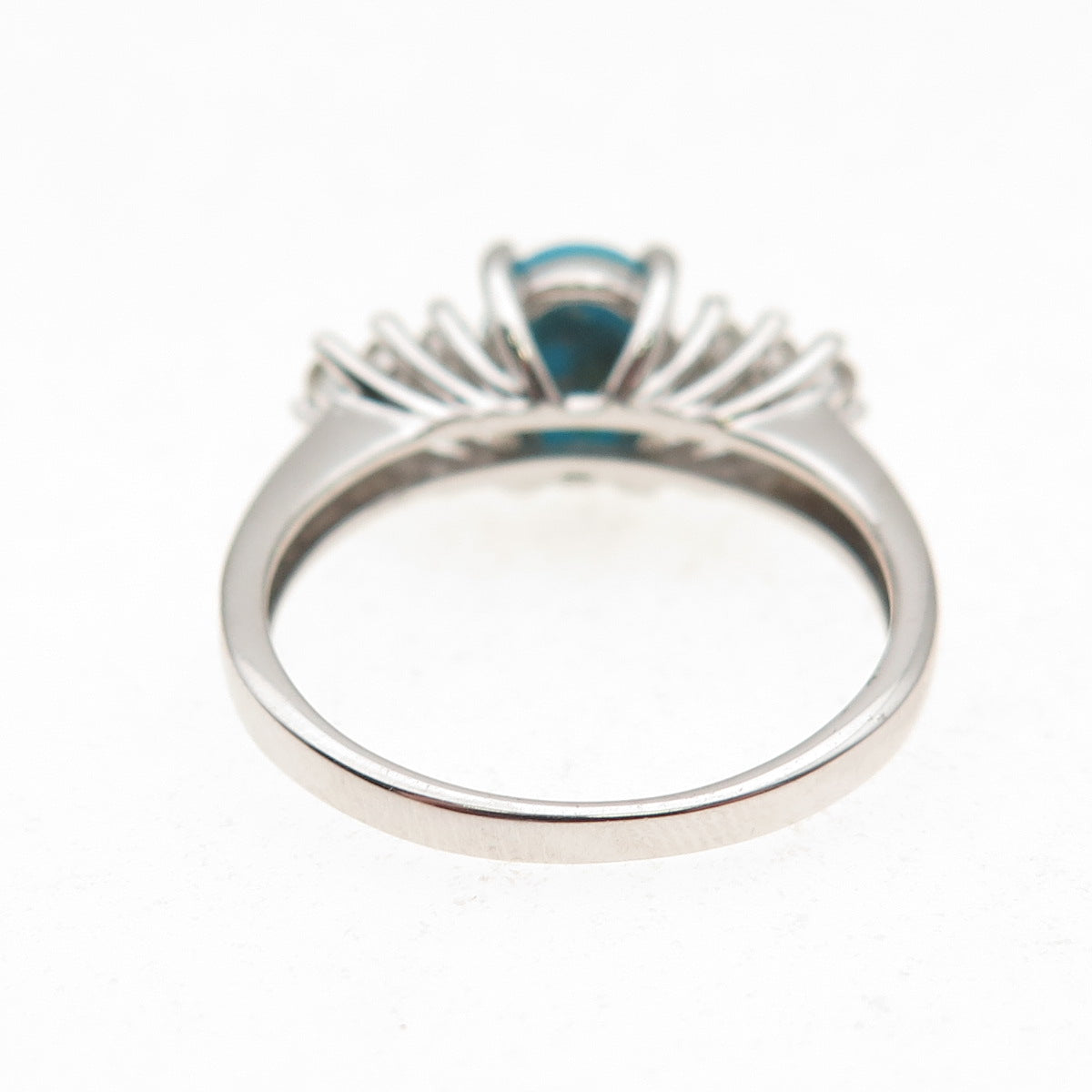 925 Sterling Silver Real Sleeping Beauty Turquoise & White Topaz Ring Size 8