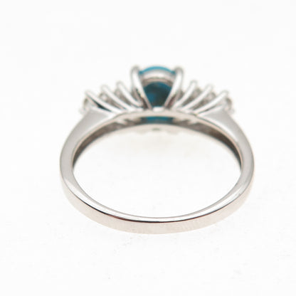 925 Sterling Silver Real Sleeping Beauty Turquoise & White Topaz Ring Size 8