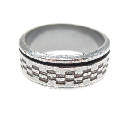 925 Sterling Silver Vintage Chess Oxidized Rotating Band Ring Size 12.5
