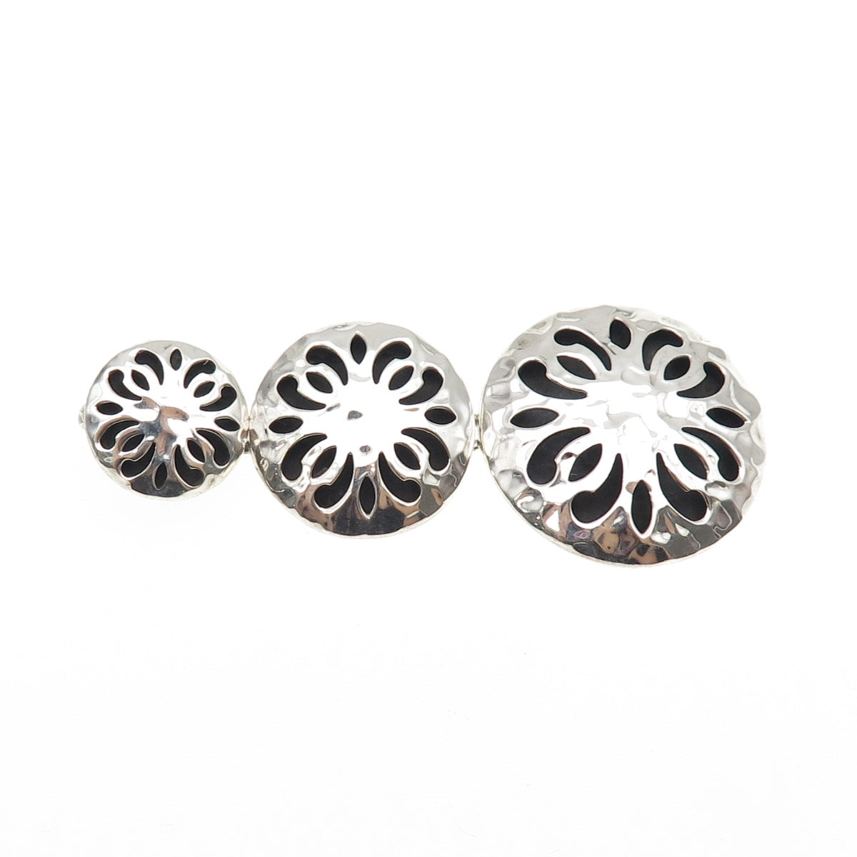 ANNIKA WITT 925 Sterling Silver Vintage Flower Hammered Shadow Box Slide Pendant