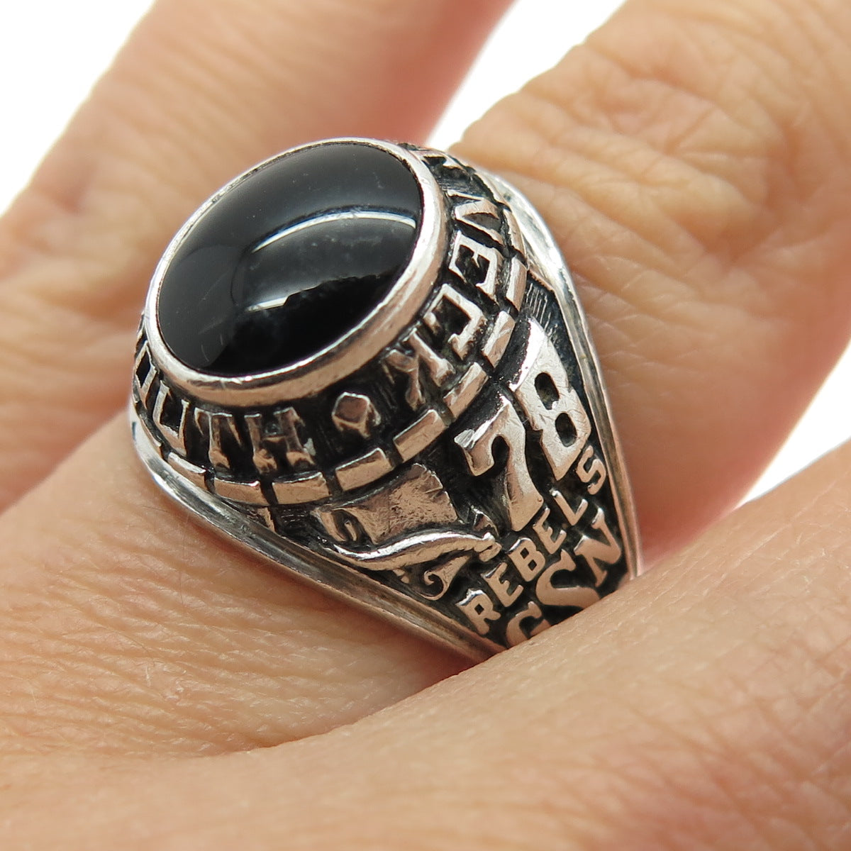 DRILLING Sterling Silver Vintage 1978 Black Onyx Great Neck South Ring Size 6