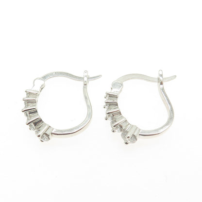 925 Sterling Silver Round-Cut C Z Graduated Hoop Earrings